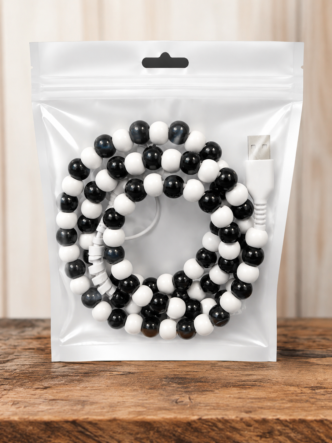 Black & White Beaded Dual Charging Cable