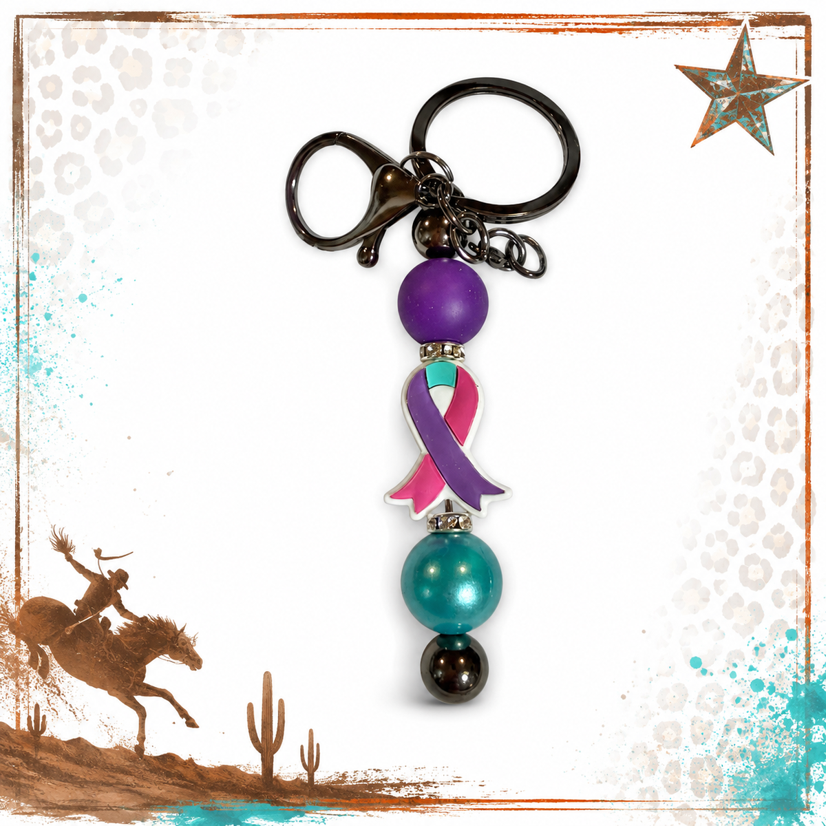 Ribbons & Reins Awareness Beaded Keychain