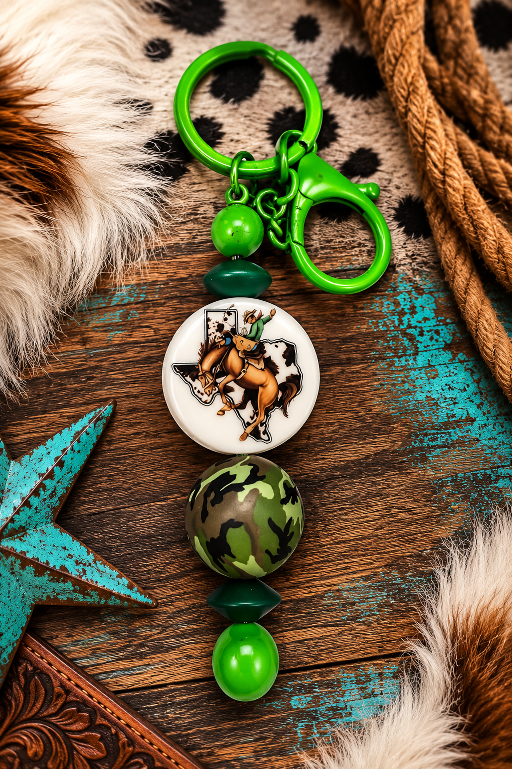 Camo Cowboy Beaded Bag Charm