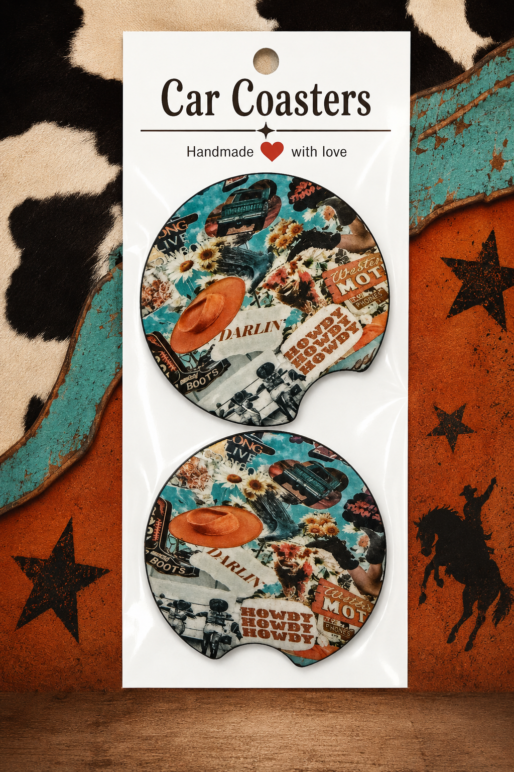 Howdy Darlin’ Western Car Coaster Set