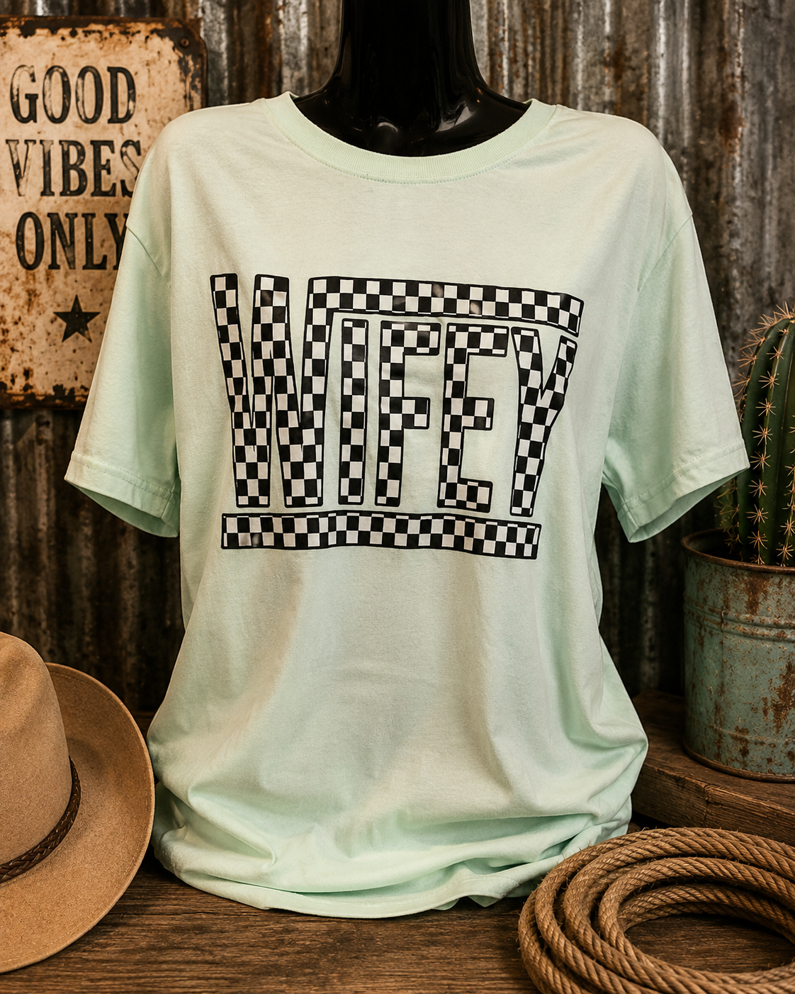 Wifey Checkered Graphic Tee