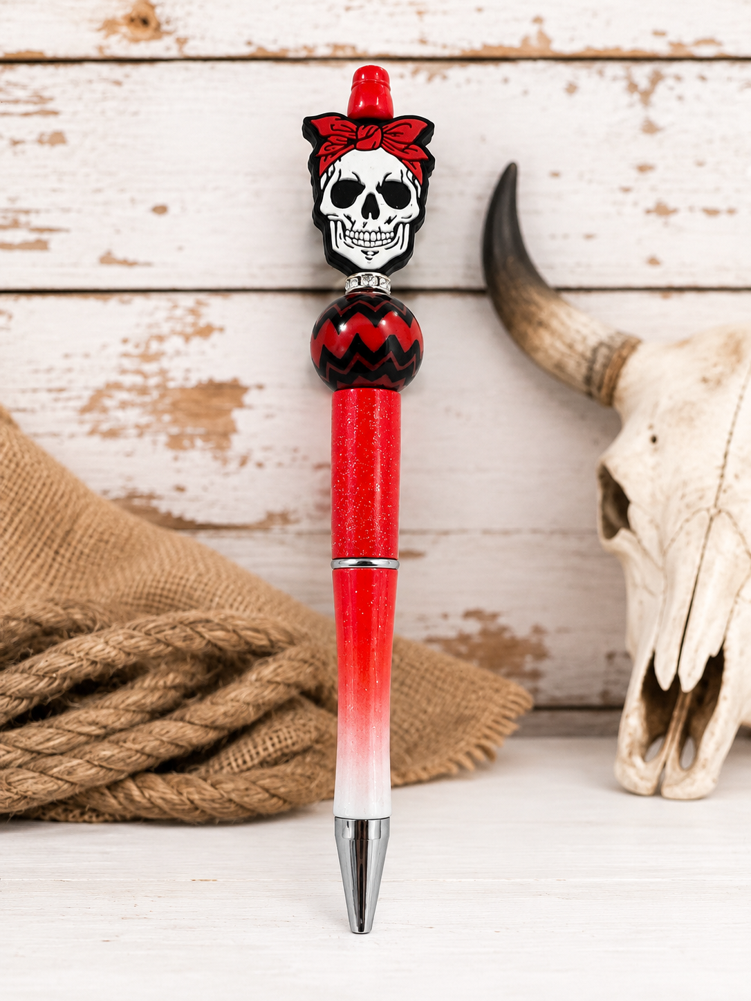 Wild Rose Skull Beaded Pen