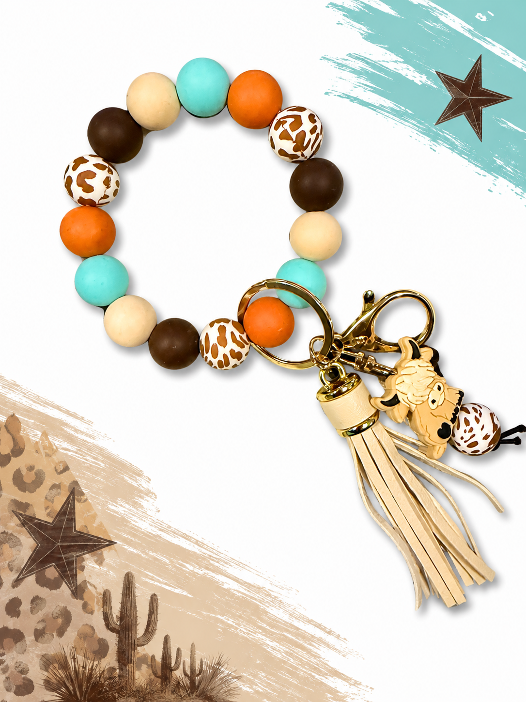 Desert Darling Highland Cow Wristlet Keychain