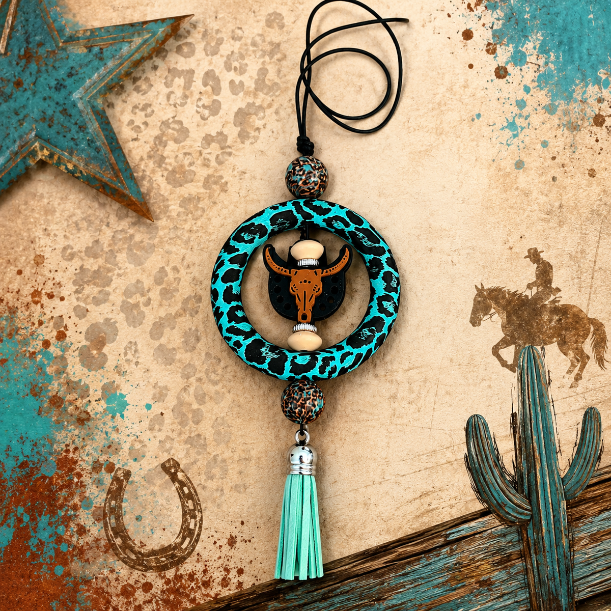 Turquoise Wild Side Rearview Mirror Hanger