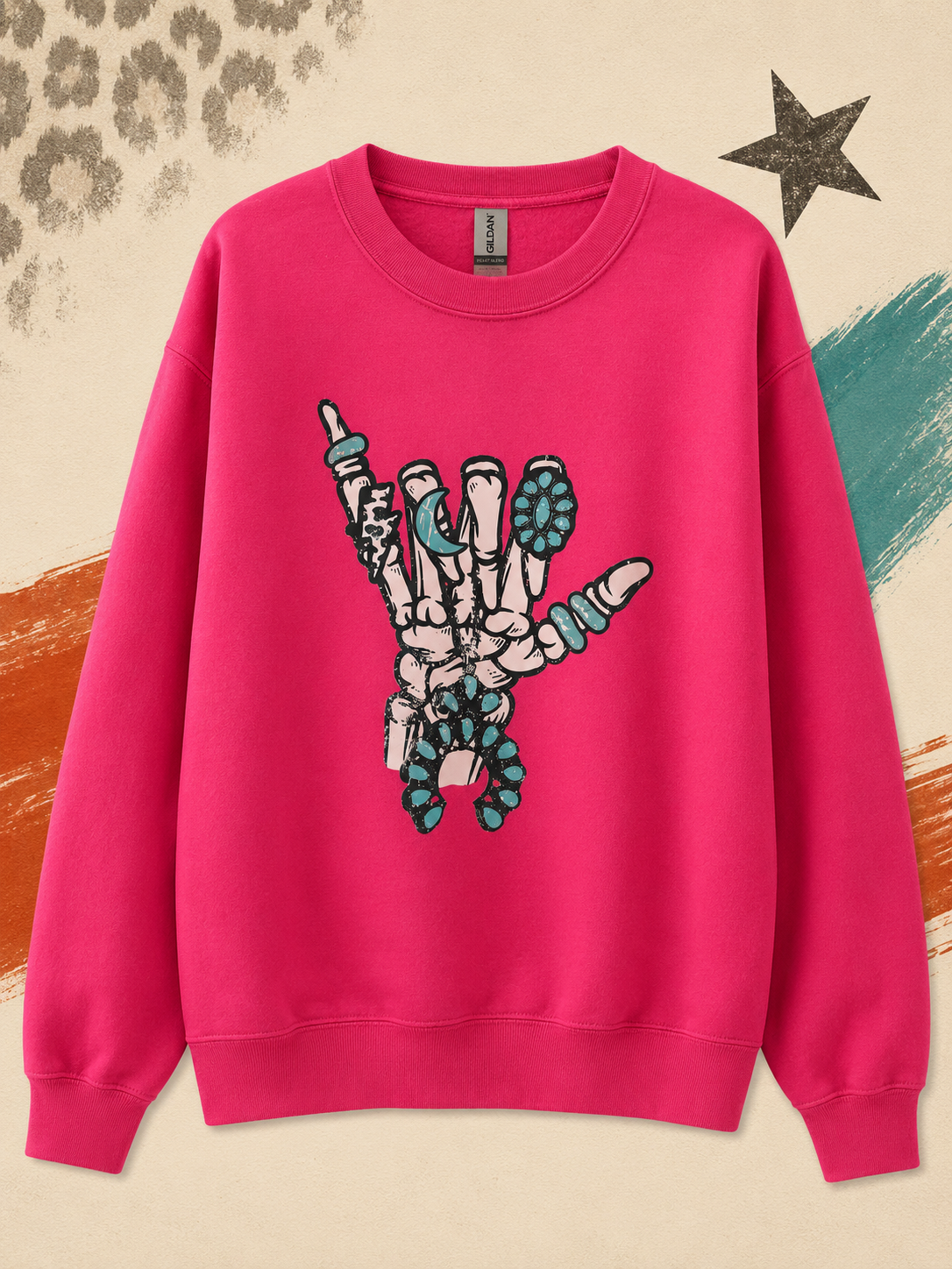 Turquoise Bones Hot Pink Graphic Sweatshirt