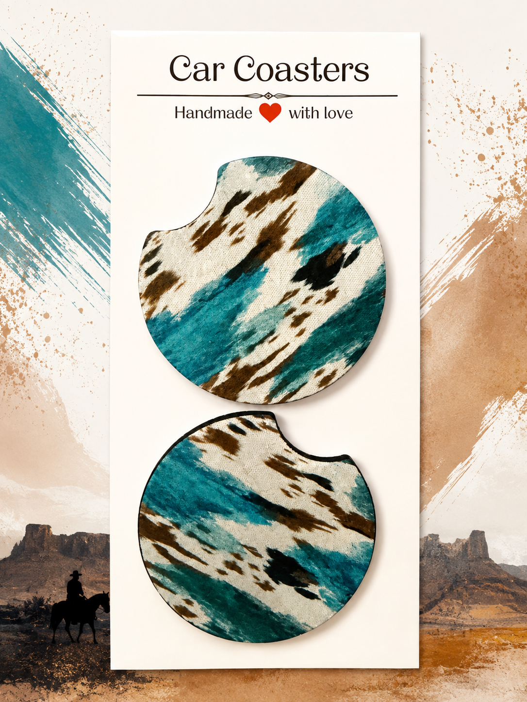 Turquoise Hide Car Coaster Set