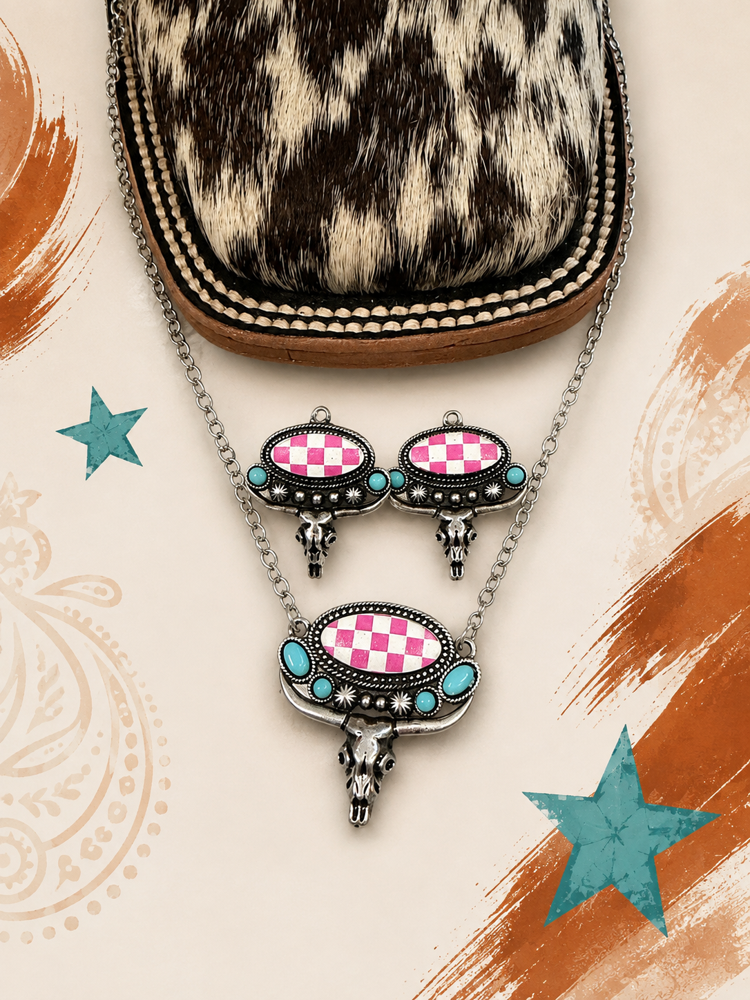 Pink Checkered Outlaw Jewelry Set