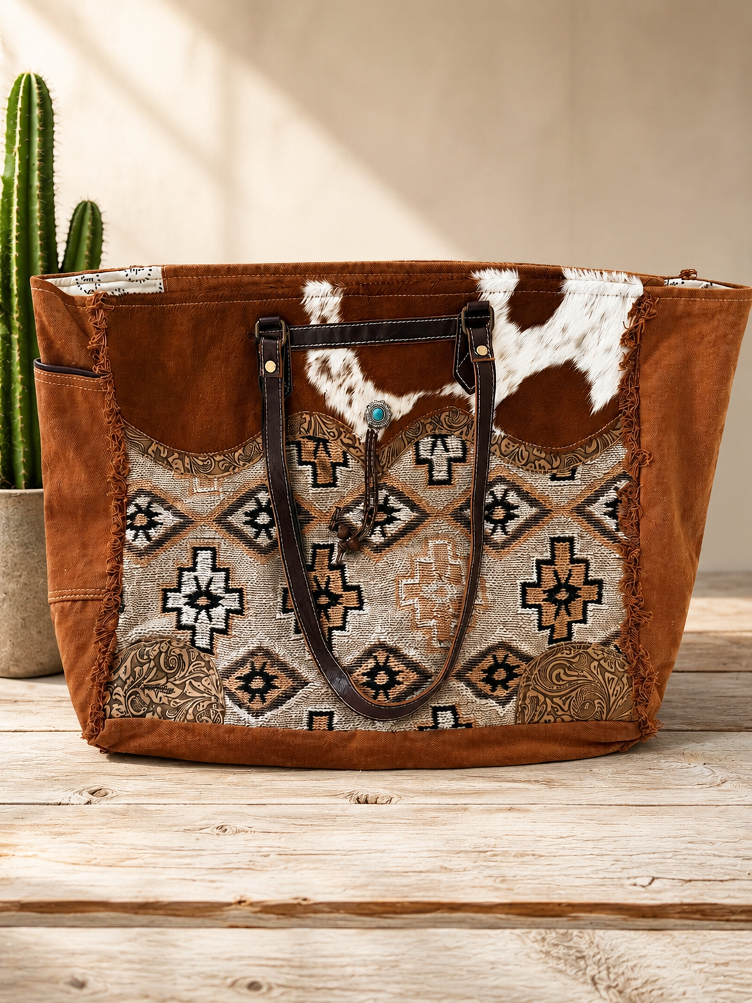Desert Cross Cowhide Weekender Bag