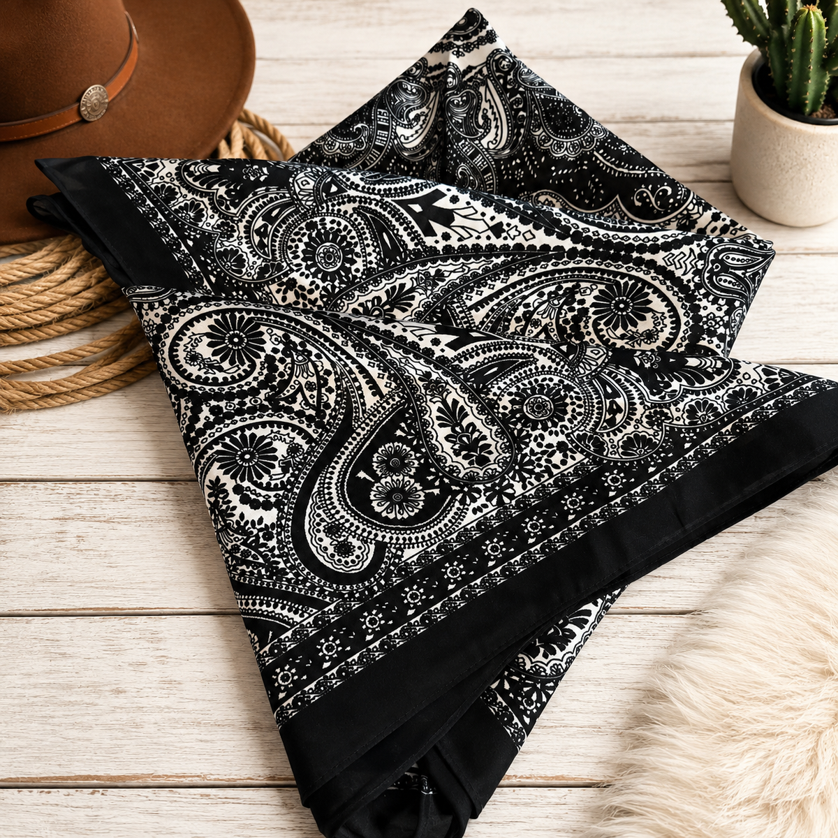 Little Outlaw Black Paisley Silk Scarf