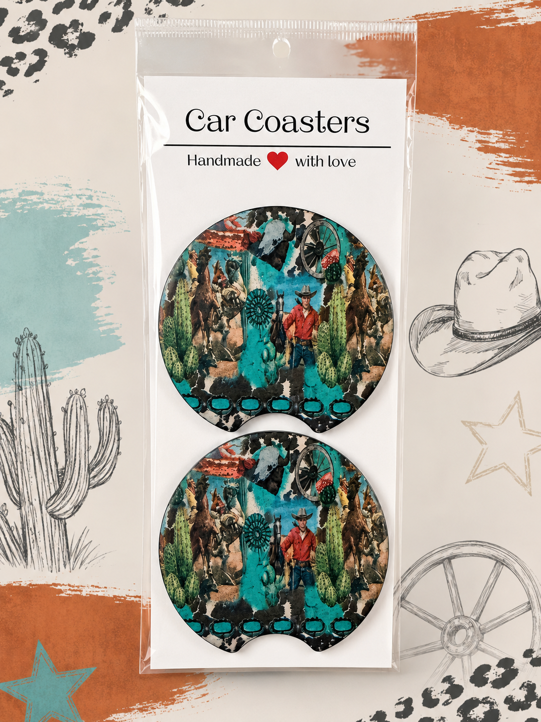 Turquoise Rodeo Car Coaster Set