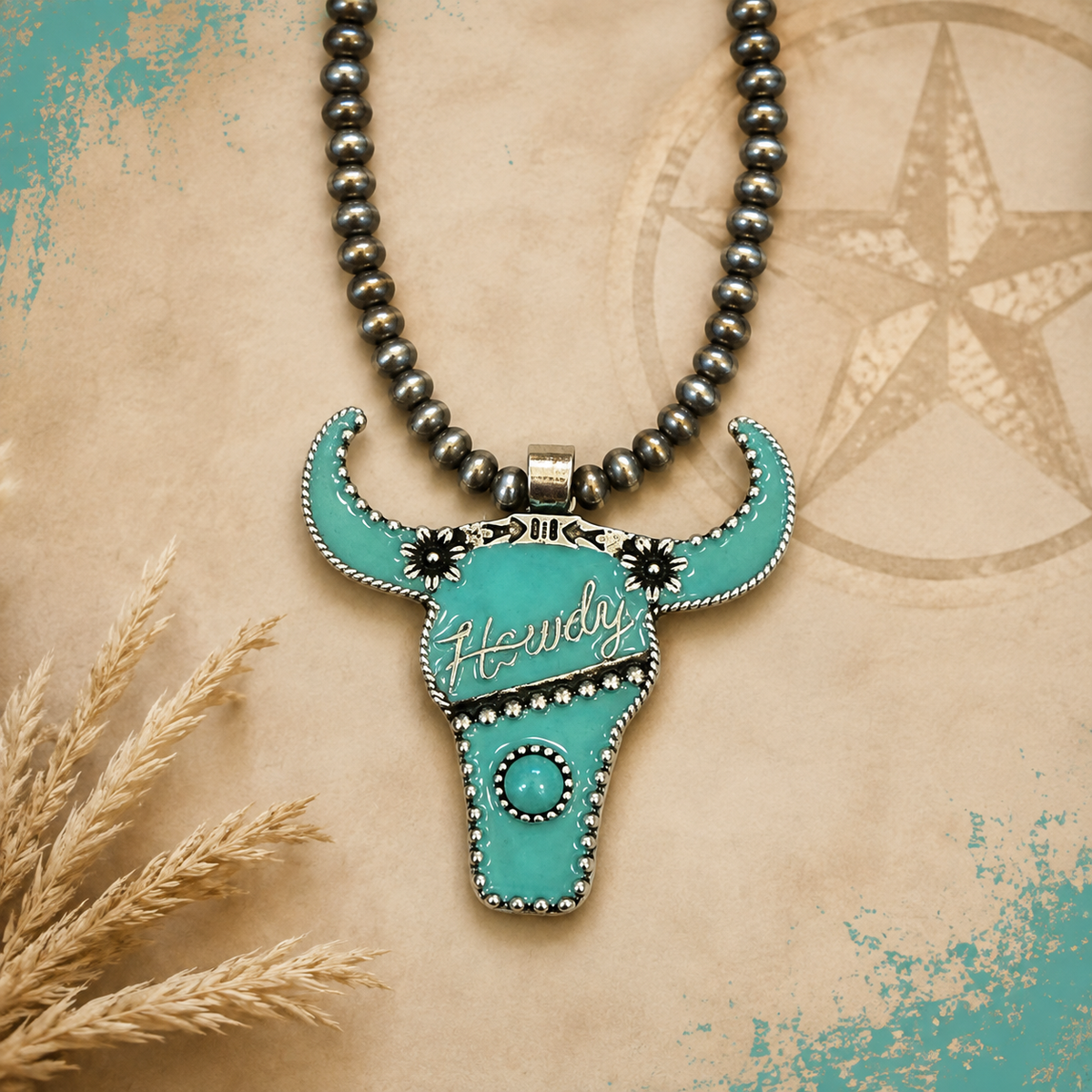Howdy Darlin' Turquoise Steer Necklace