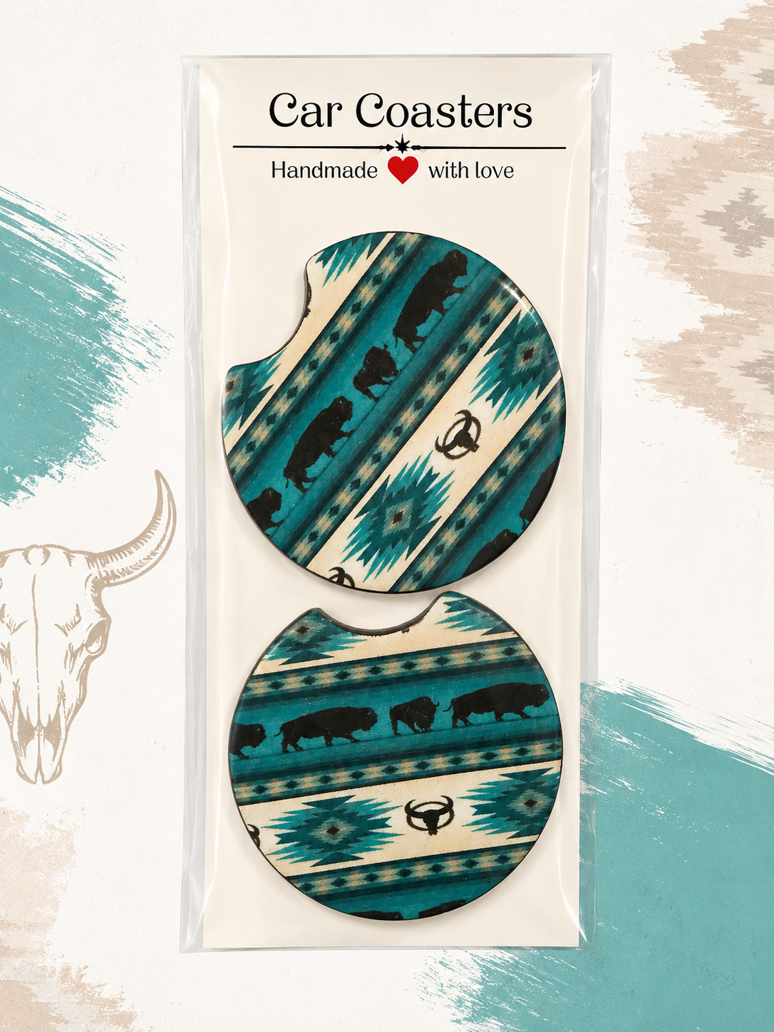 Turquoise Buffalo Trail Car Coaster Set