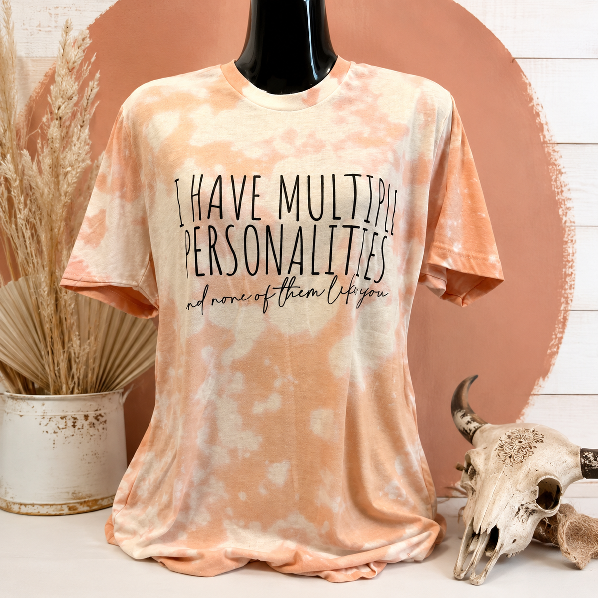 Multiple Personalities Peach Bleached Graphic Tee