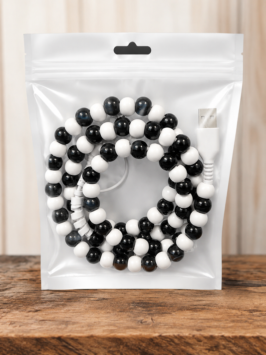 Black & White Beaded Dual Charging Cable