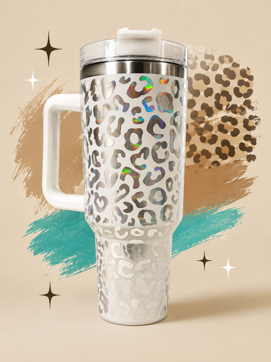 White Lightning Leopard Tumbler