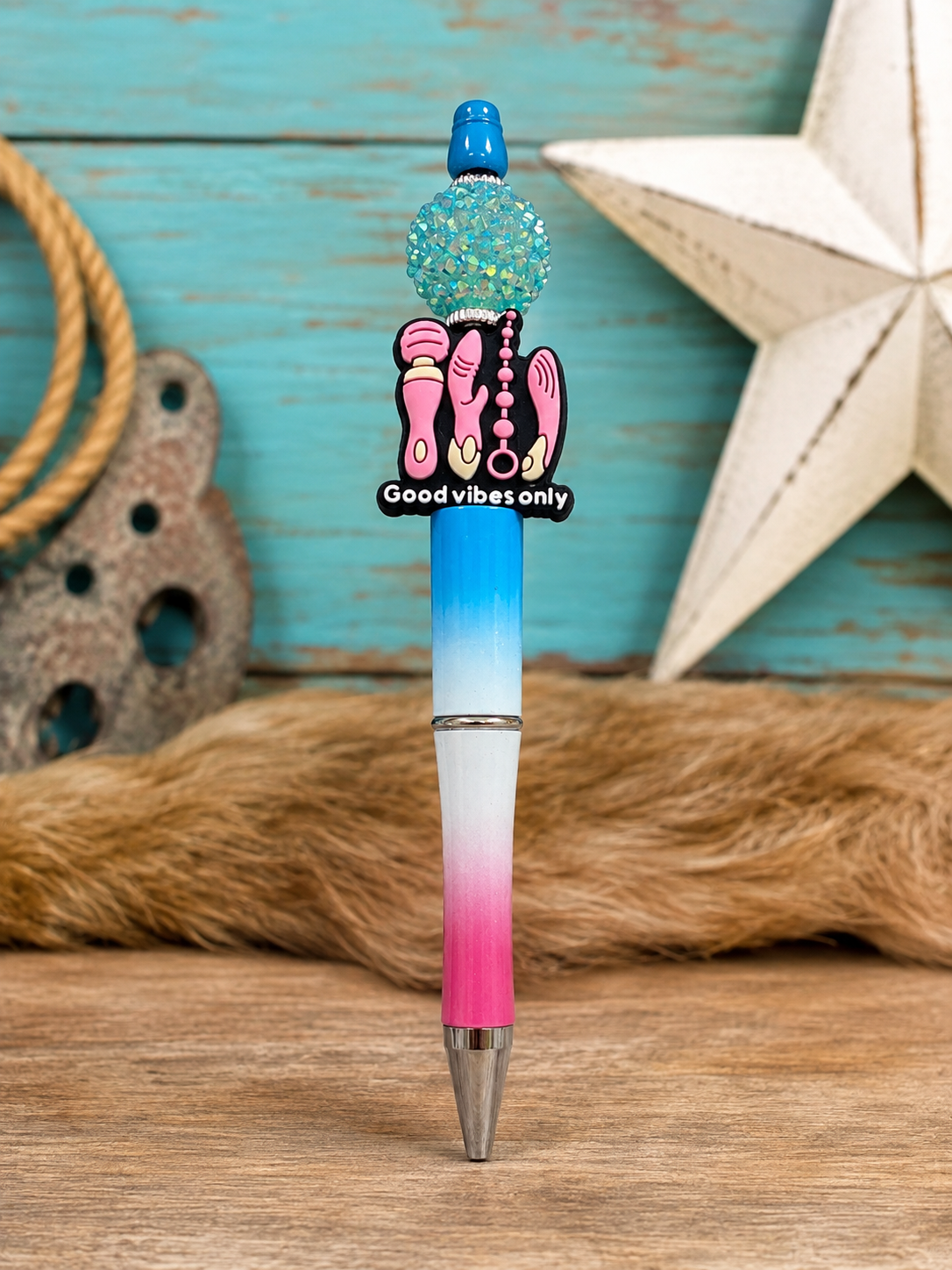 Good Vibes Only Turquoise Ombre Beaded Pen