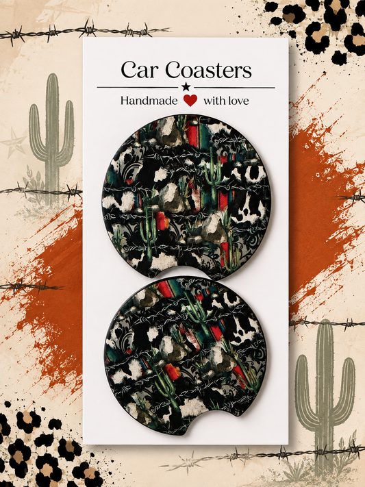 Barbed & Branded Car Coaster Set