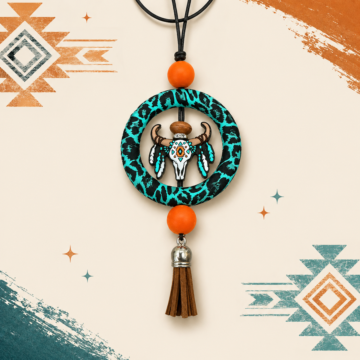Desert Dreamer Bull Skull Rearview Mirror Hanger
