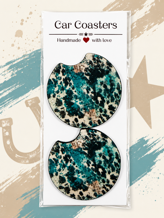Turquoise Outlaw Splatter Car Coaster Set