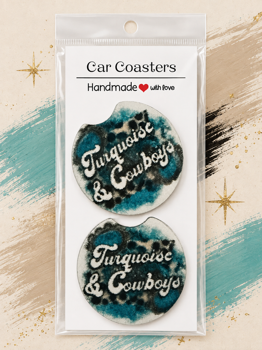 Turquoise & Cowboys Car Coaster Set