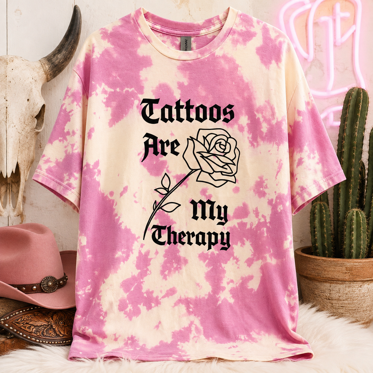 Tattoos Are My Therapy Pink Bleached Tee