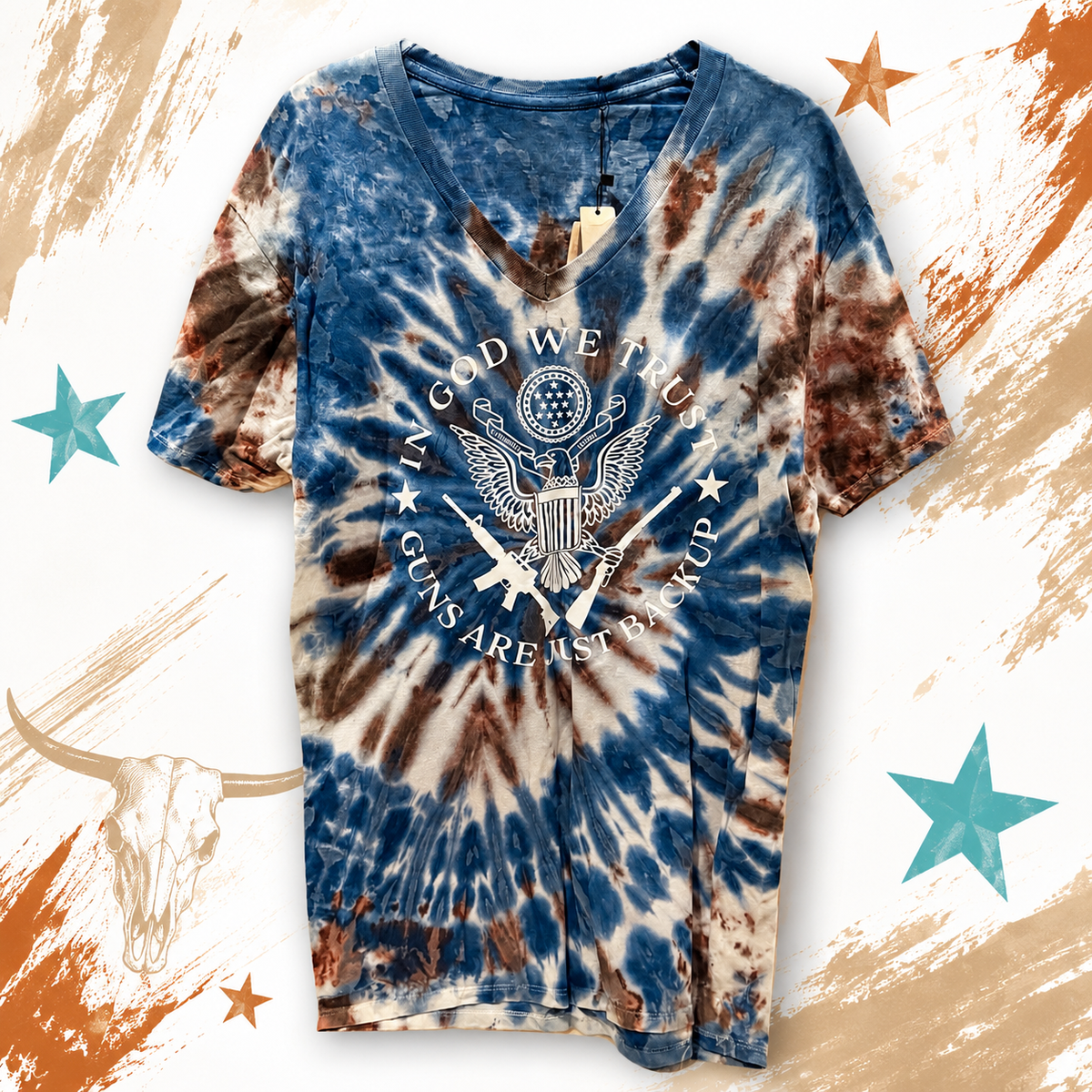 God We Trust Tie-Dye V-Neck Tee