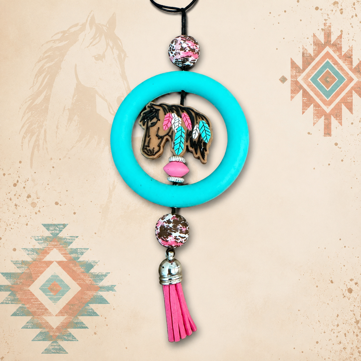 Feathered Filly Turquoise Rearview Mirror Hanger