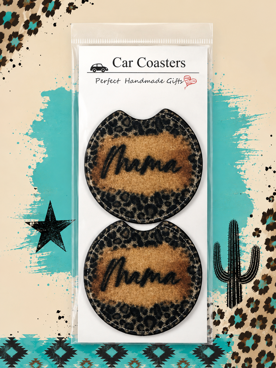 Wild Mama Leopard Car Coaster Set