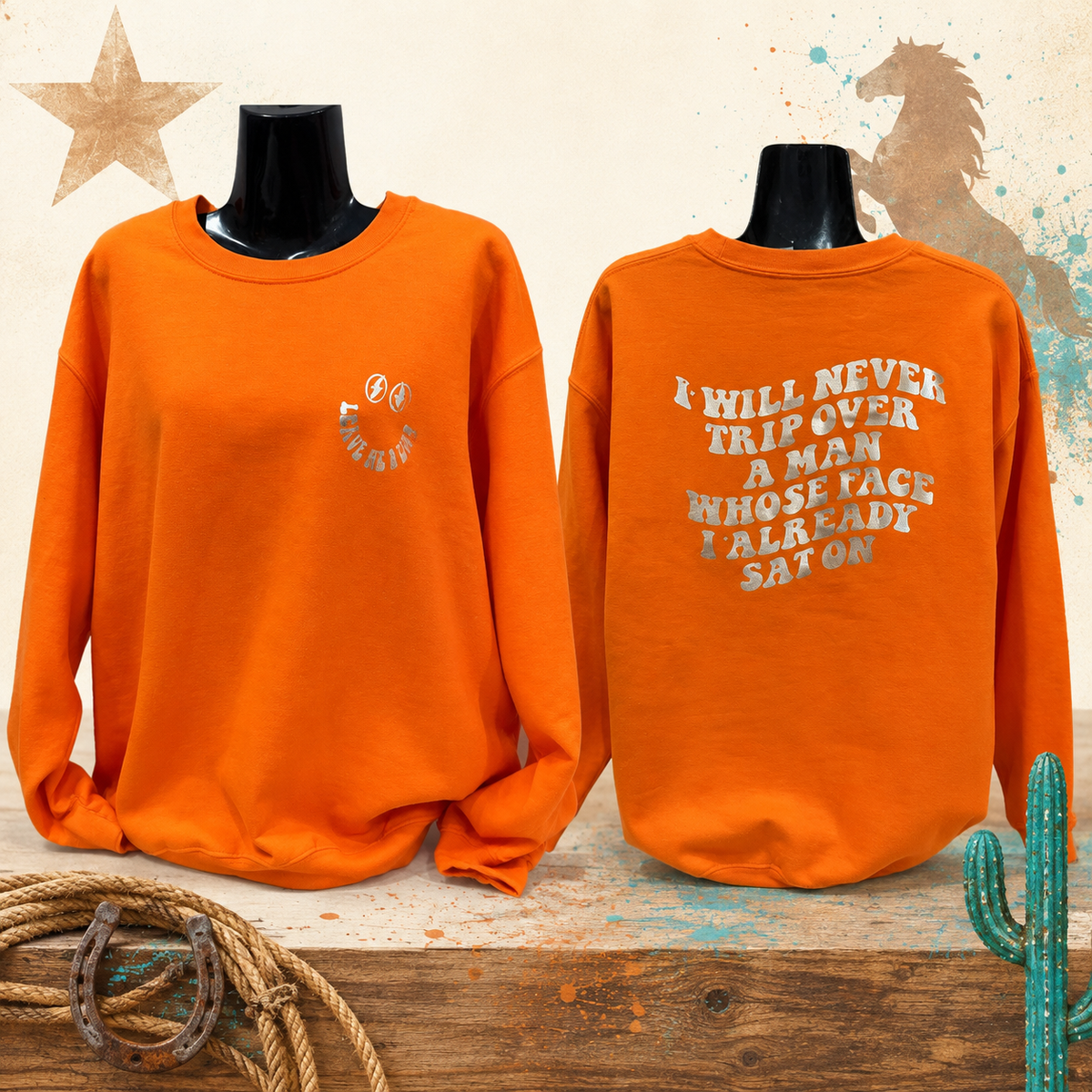 Trip Over a Man Orange Graphic Sweatshirt