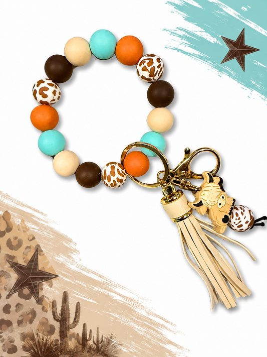 Desert Darling Highland Cow Wristlet Keychain