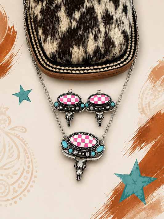 Pink Checkered Outlaw Jewelry Set
