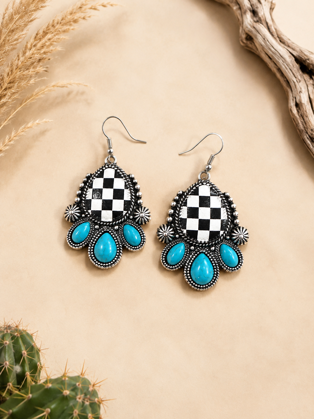 Checkered Trails Turquoise Earrings