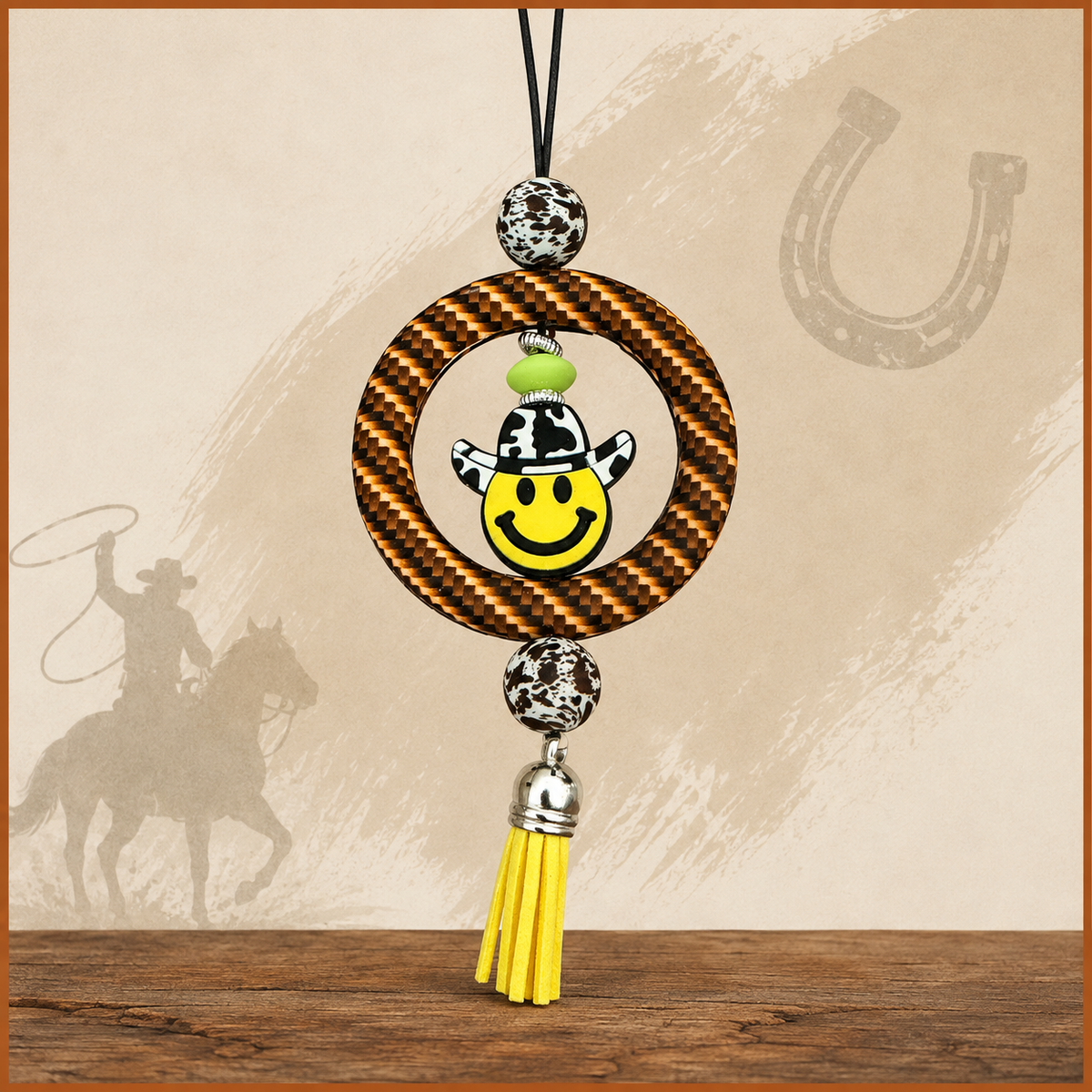Happy Trails Cowgirl Rearview Mirror Hanger
