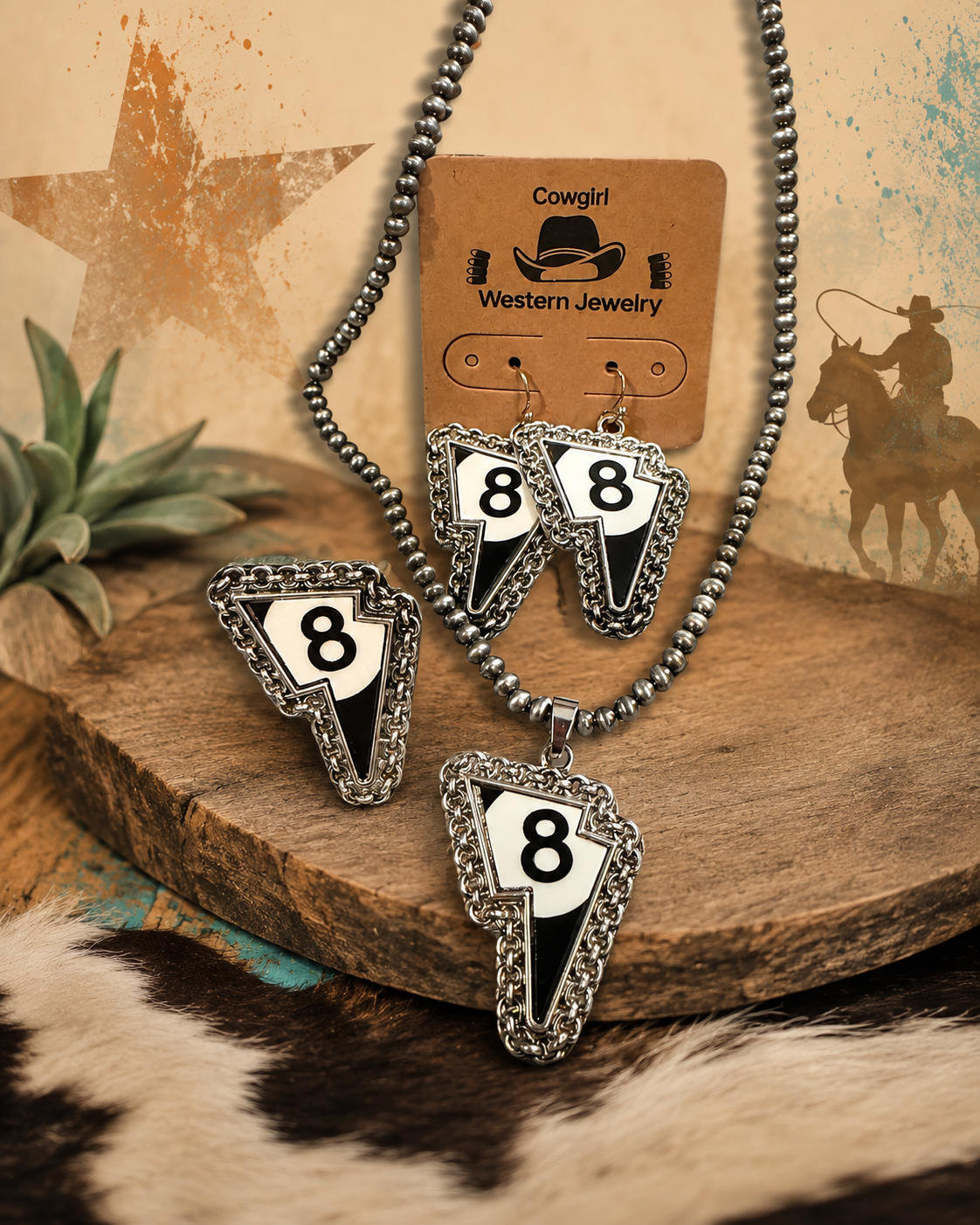 8 Ball Western Jewelry Set