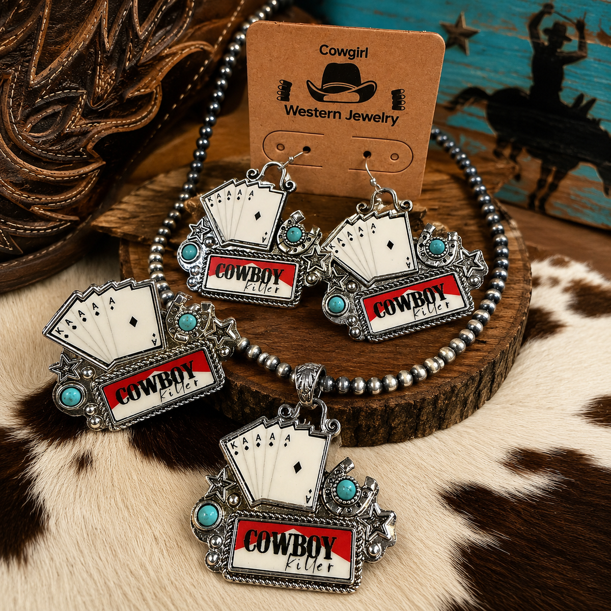 Cowboy Killer Playing Card Western Jewelry Set