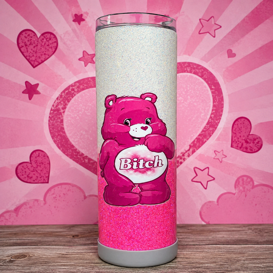 Pretty in Pink Attitude Bear Glitter Tumbler
