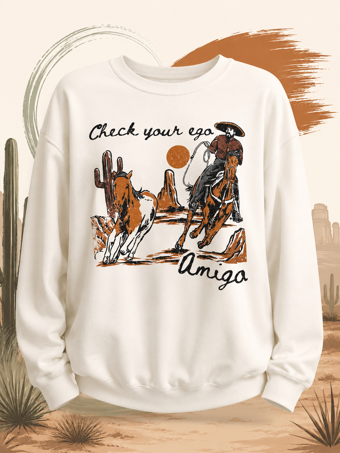 Check Your Ego Amigo White Sweatshirt