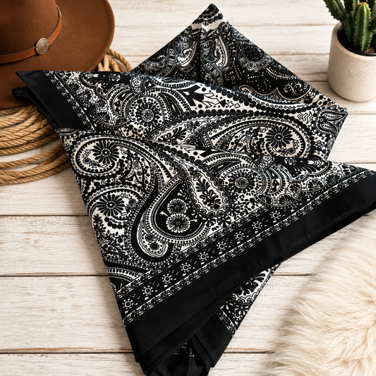 Little Outlaw Black Paisley Silk Scarf
