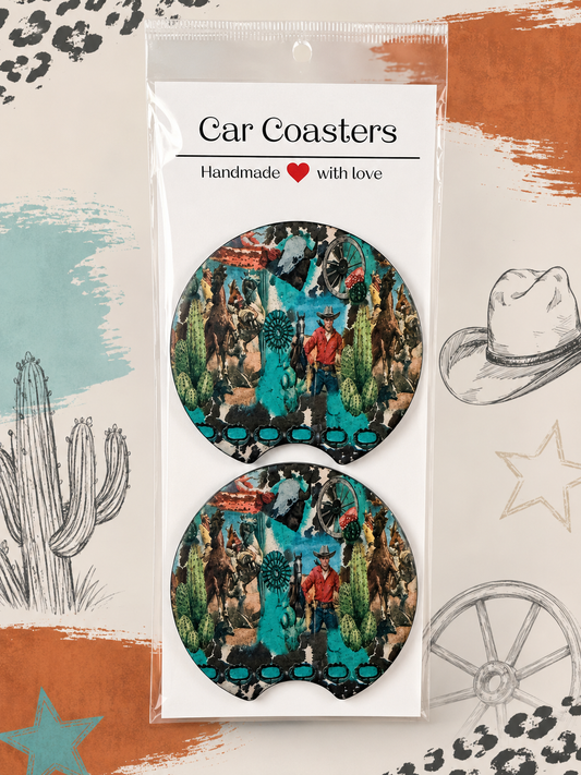 Turquoise Rodeo Car Coaster Set