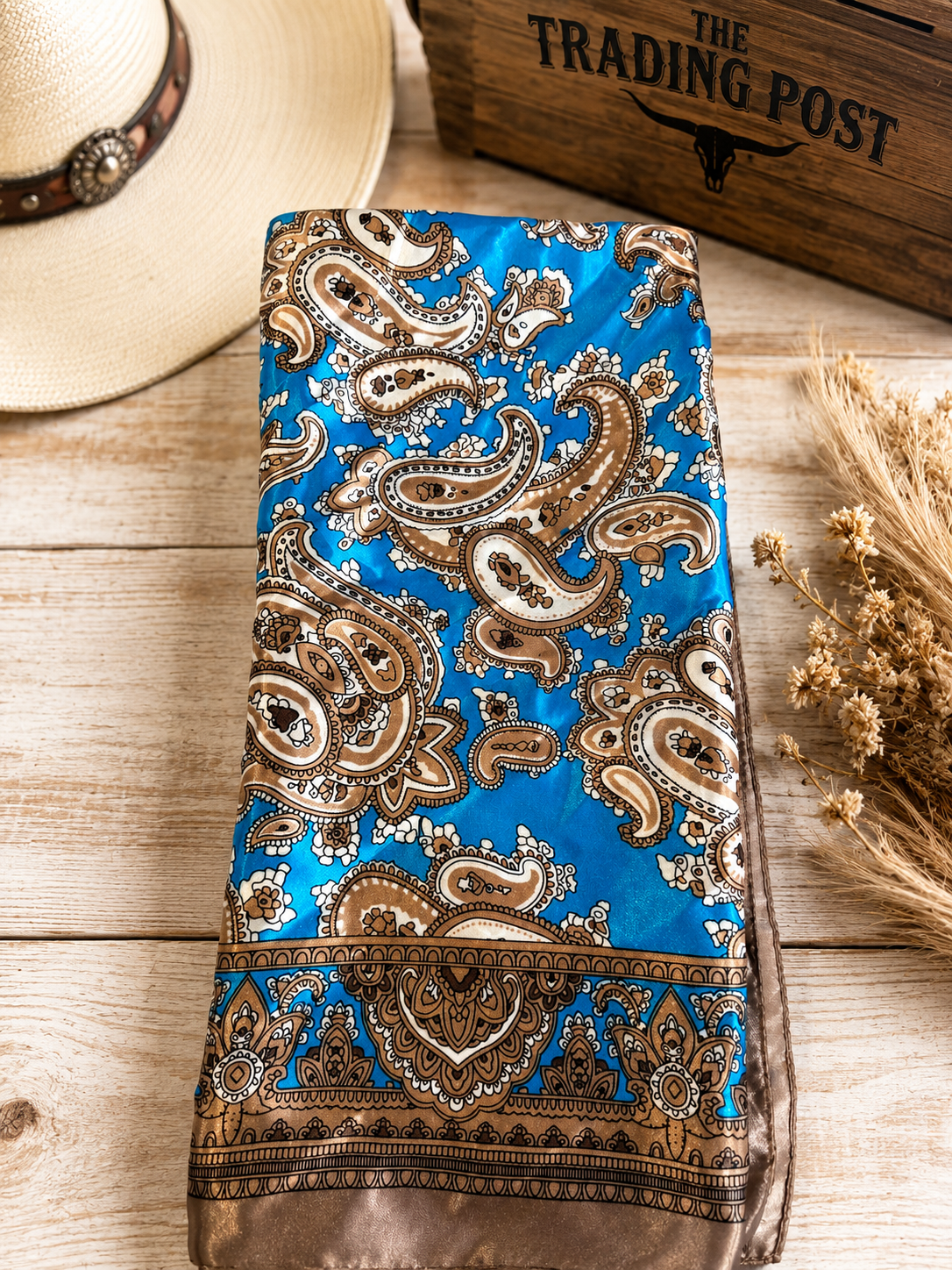 Blue Bronco Paisley Silk Scarf