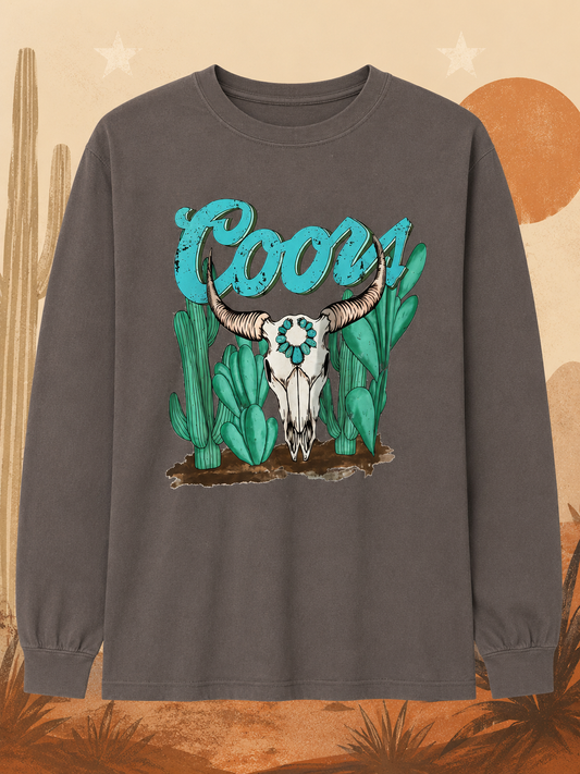 Turquoise Coors Longhorn Western Crewneck