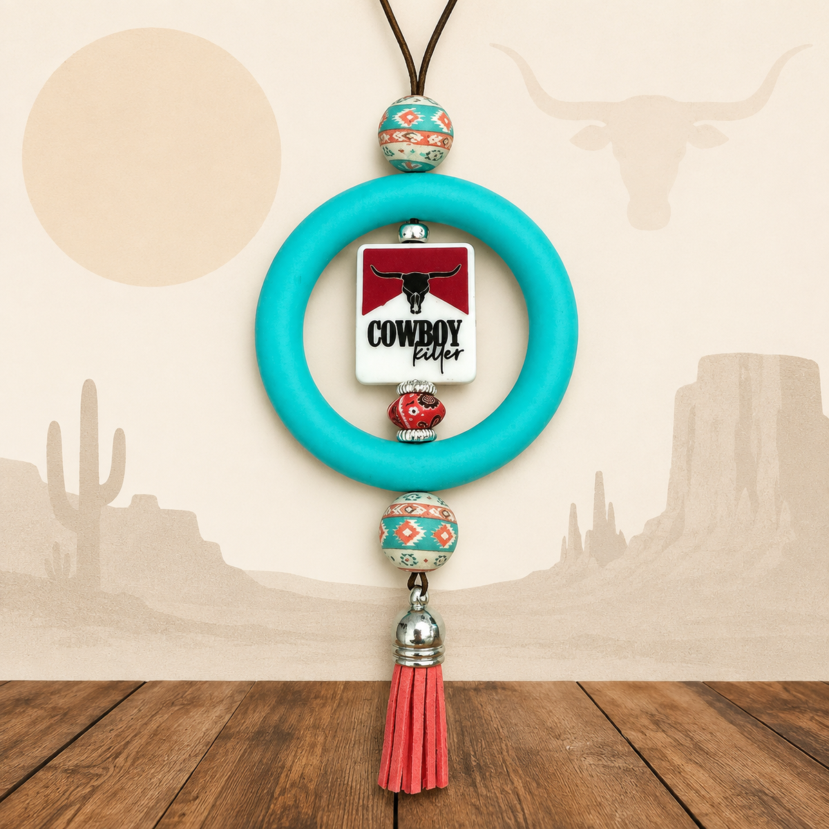 Cowboy Killer Turquoise Ride Rearview Mirror Hanger