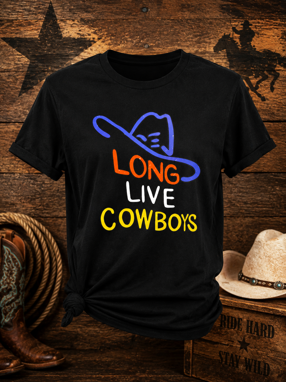Long Live Cowboys Black Graphic Tee