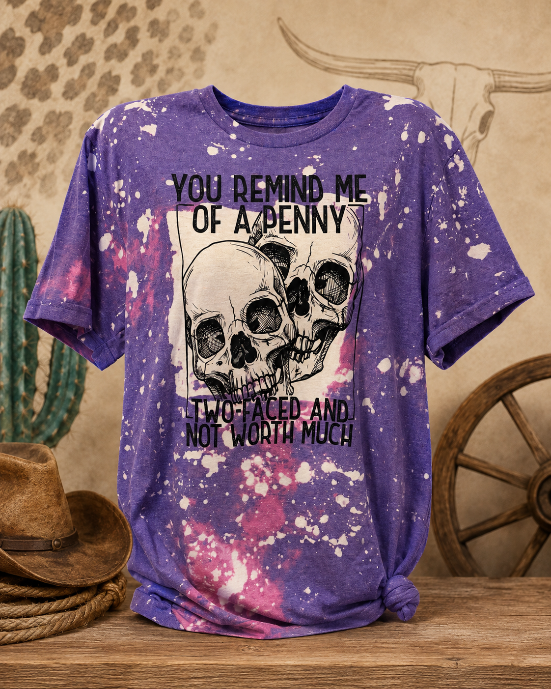 Two-Faced Penny Purple Bleached Graphic Tee